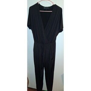 Kardashian Kollection Black Short Sleeve V-neck Pants Romper Sz L